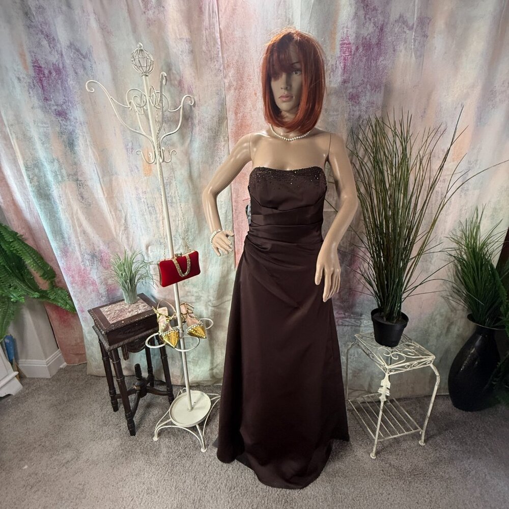 New📌Alfred Angelo Draped Bodice Crystal Beading Bridesmaid - Formal -Prom Dress - Picture 7 of 16